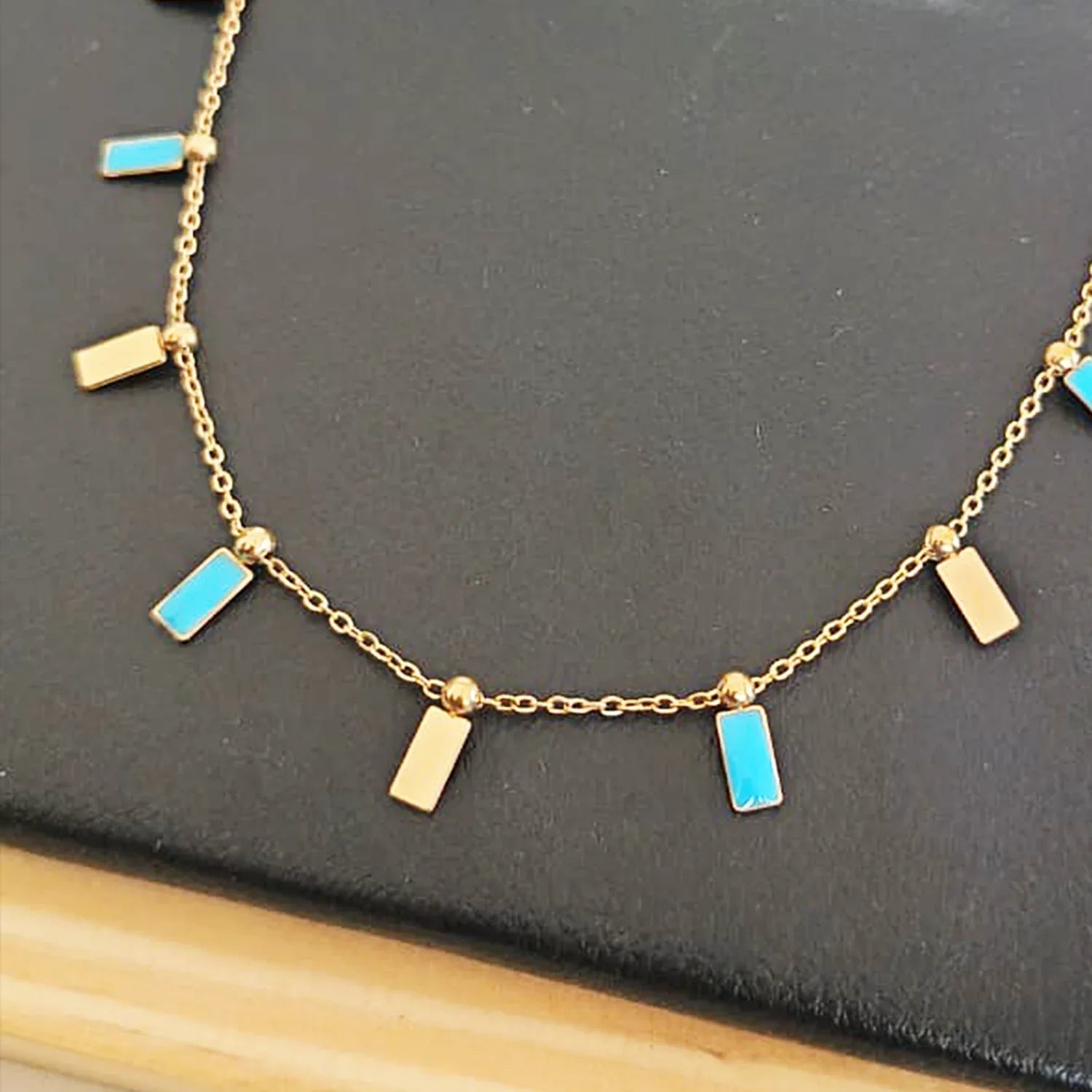 Aeri Blue Enamel Charm Anti-Tarnish Necklace - Zaarva