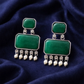 Ameera Jade Pearl Drop Oxidised Earrings - Zaarva