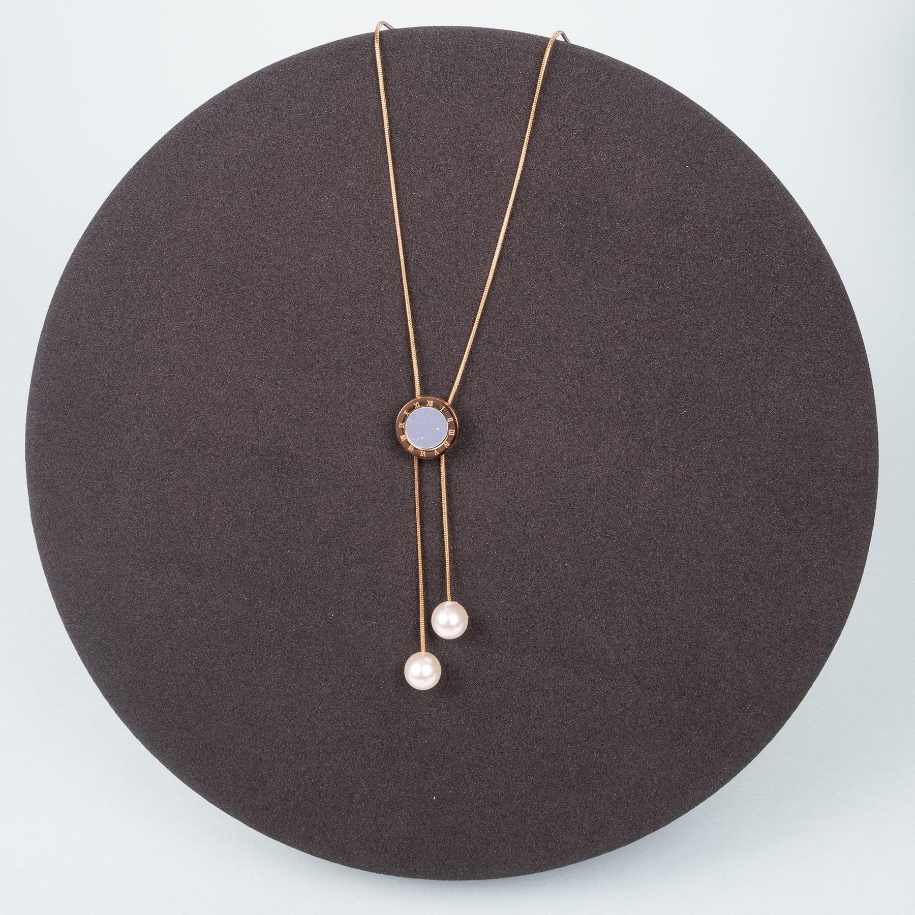 Adjustable Clock Necklace With Pearl Drops (Anti-Tarnish) - Zaarva