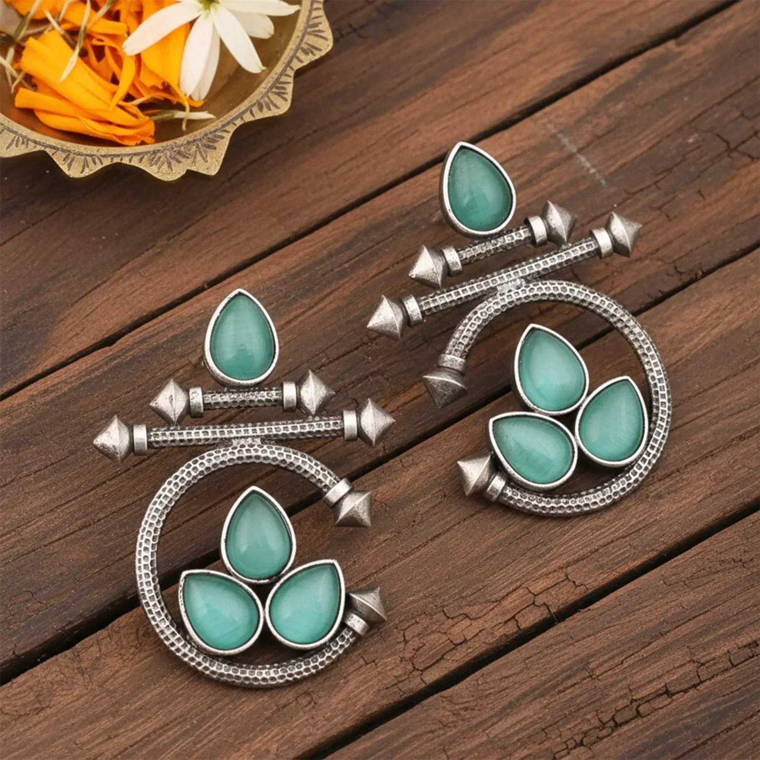 Adaah Stud Oxidised Statement Earrings - Zaarva