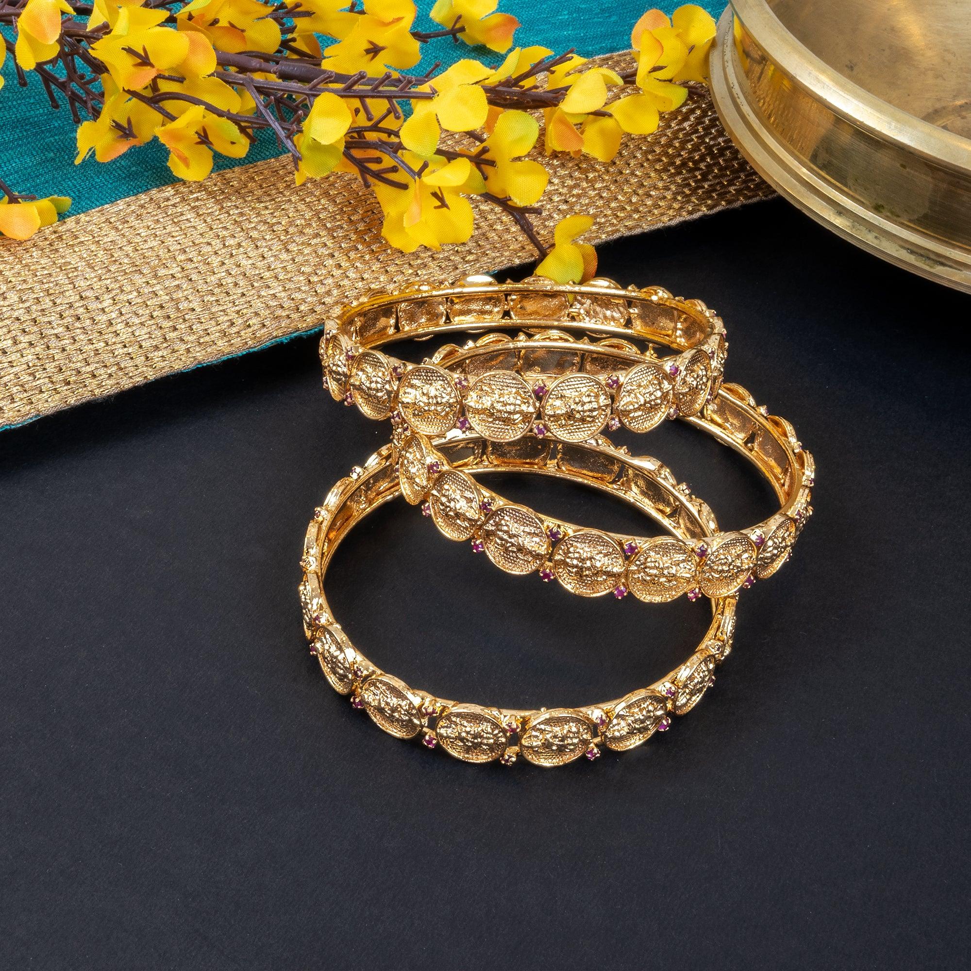 Antique Lakshmi Coin Bangle with Ruby Accent (1 pc) - Zaarva