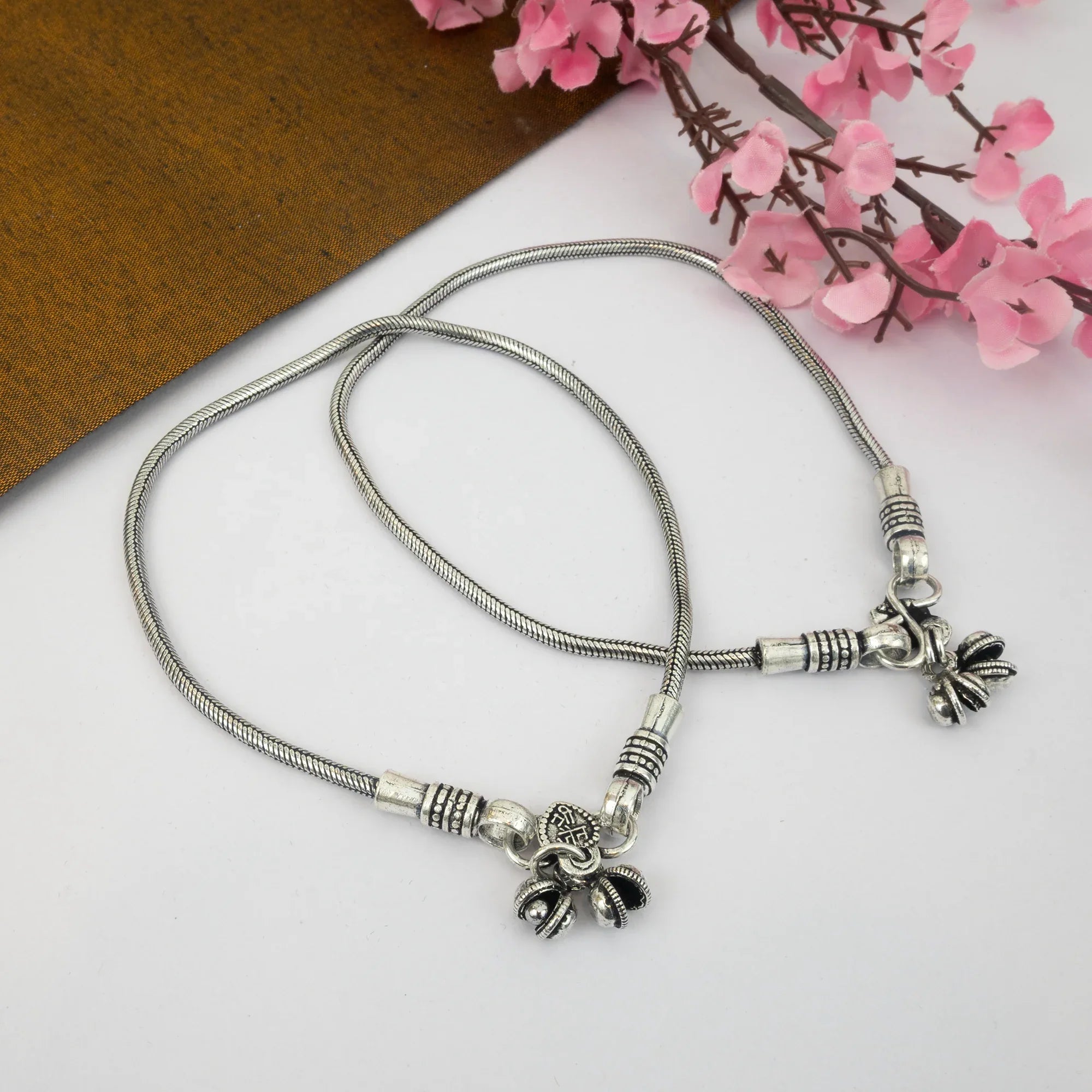 Anika Pair of Oxidised Anklets - Zaarva