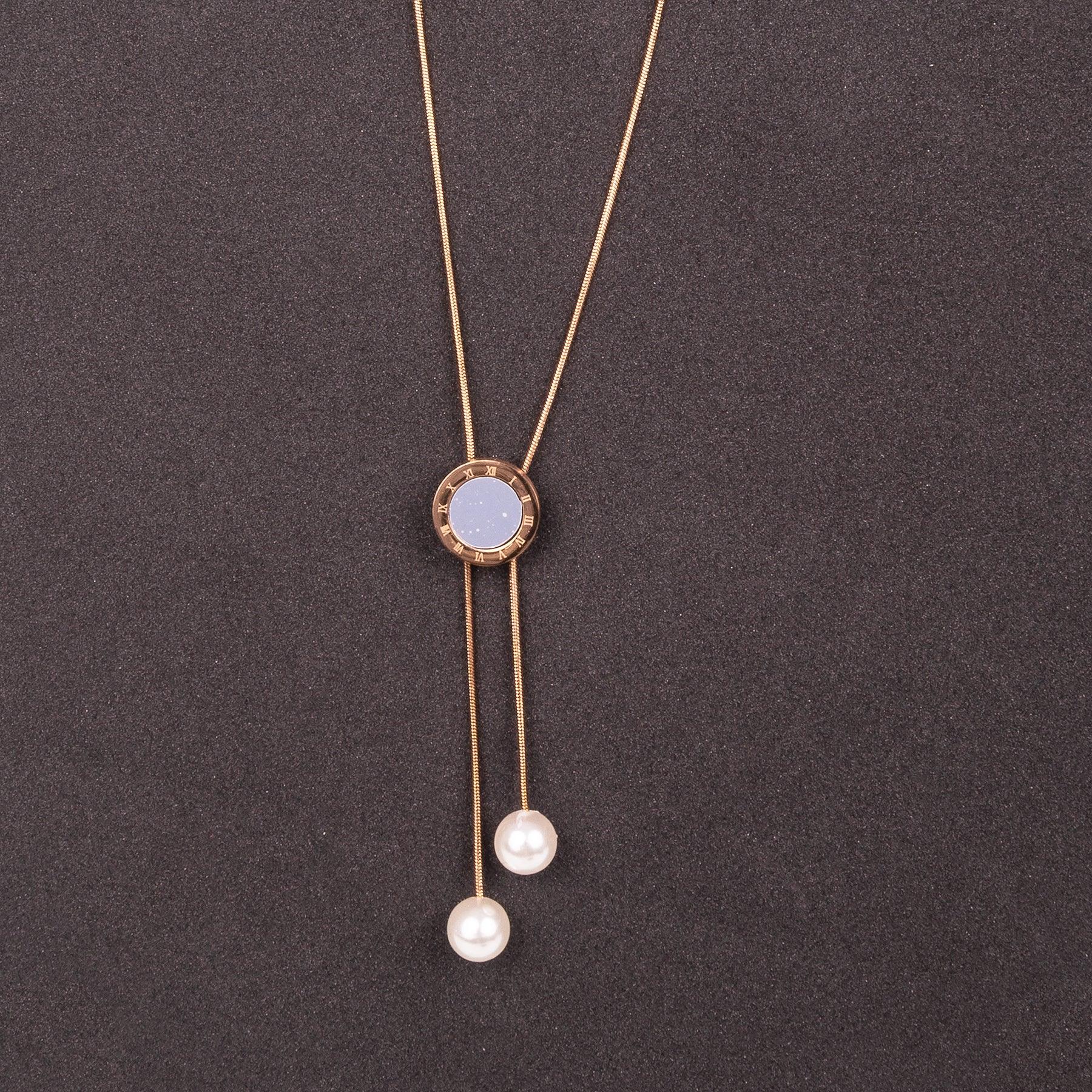 Adjustable Clock Necklace With Pearl Drops (Anti-Tarnish) - Zaarva