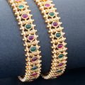Antique Polki Gemstone Bangles – Ruby & Emerald (Set of 2) - Zaarva