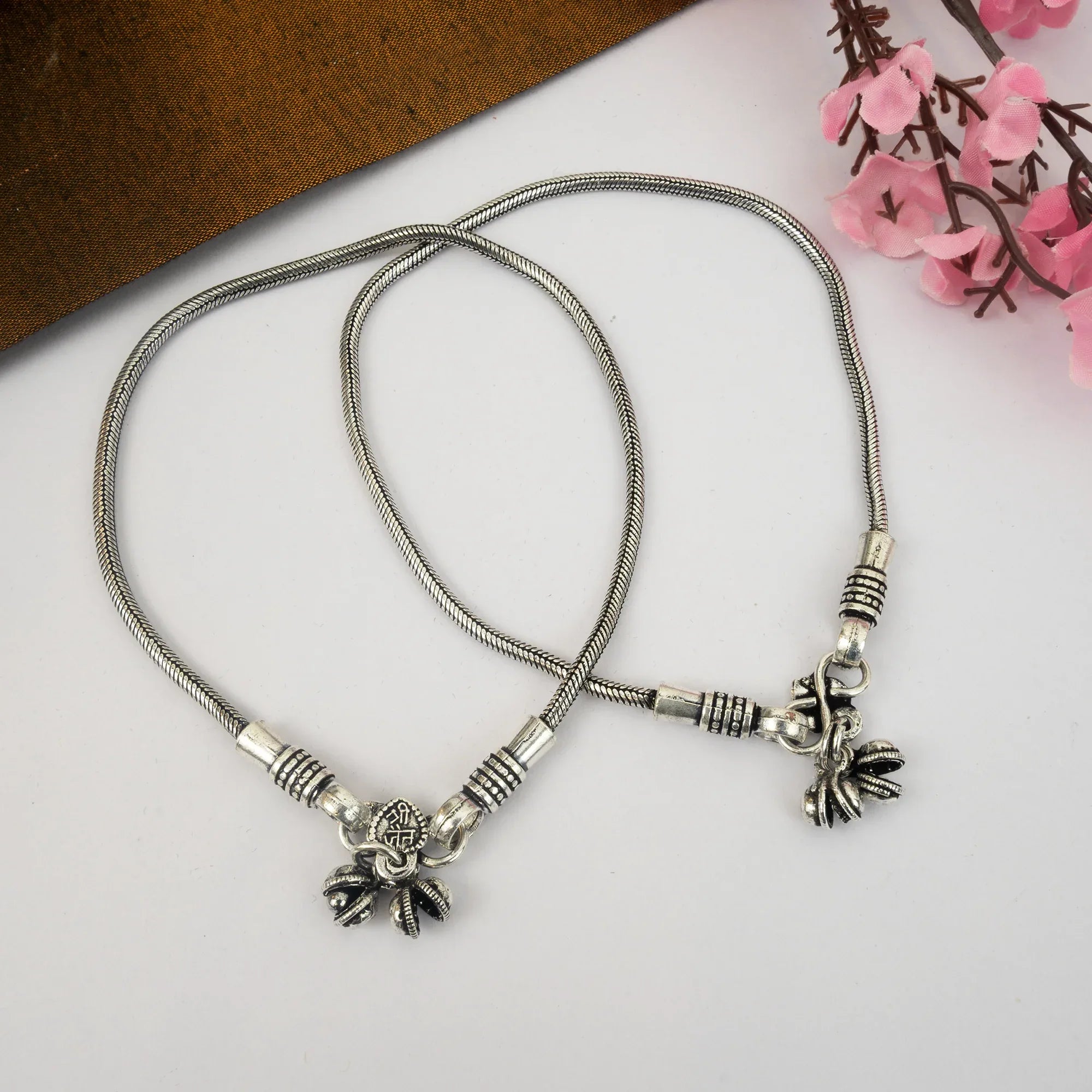 Anika Pair of Oxidised Anklets - Zaarva