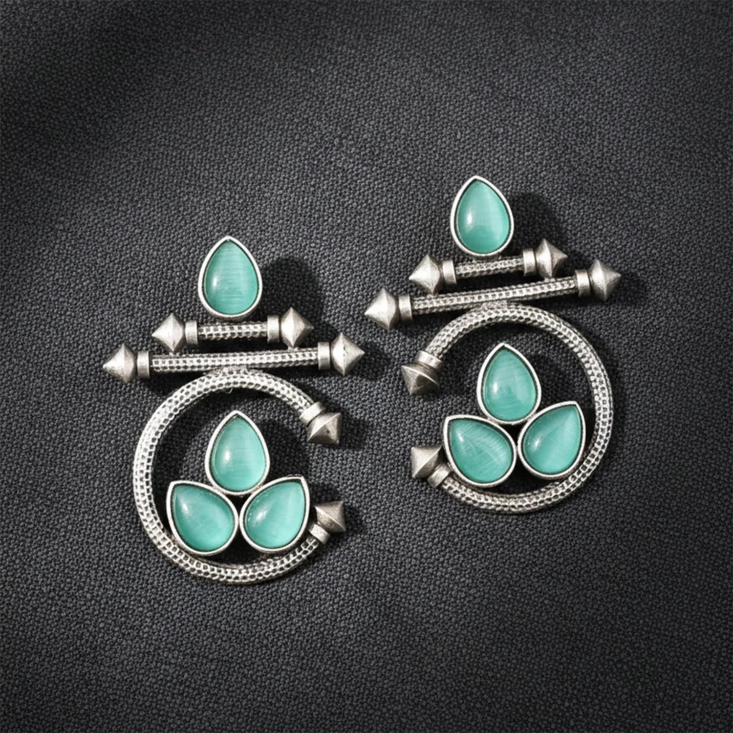 Adaah Stud Oxidised Statement Earrings - Zaarva