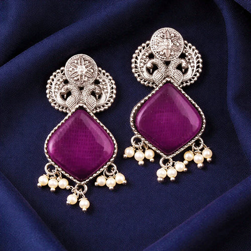 Amara Purple Plum Oxidised Drop Earrings - Zaarva