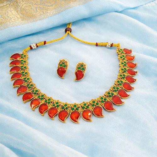 kerala traditional palakka necklace on blue fabric