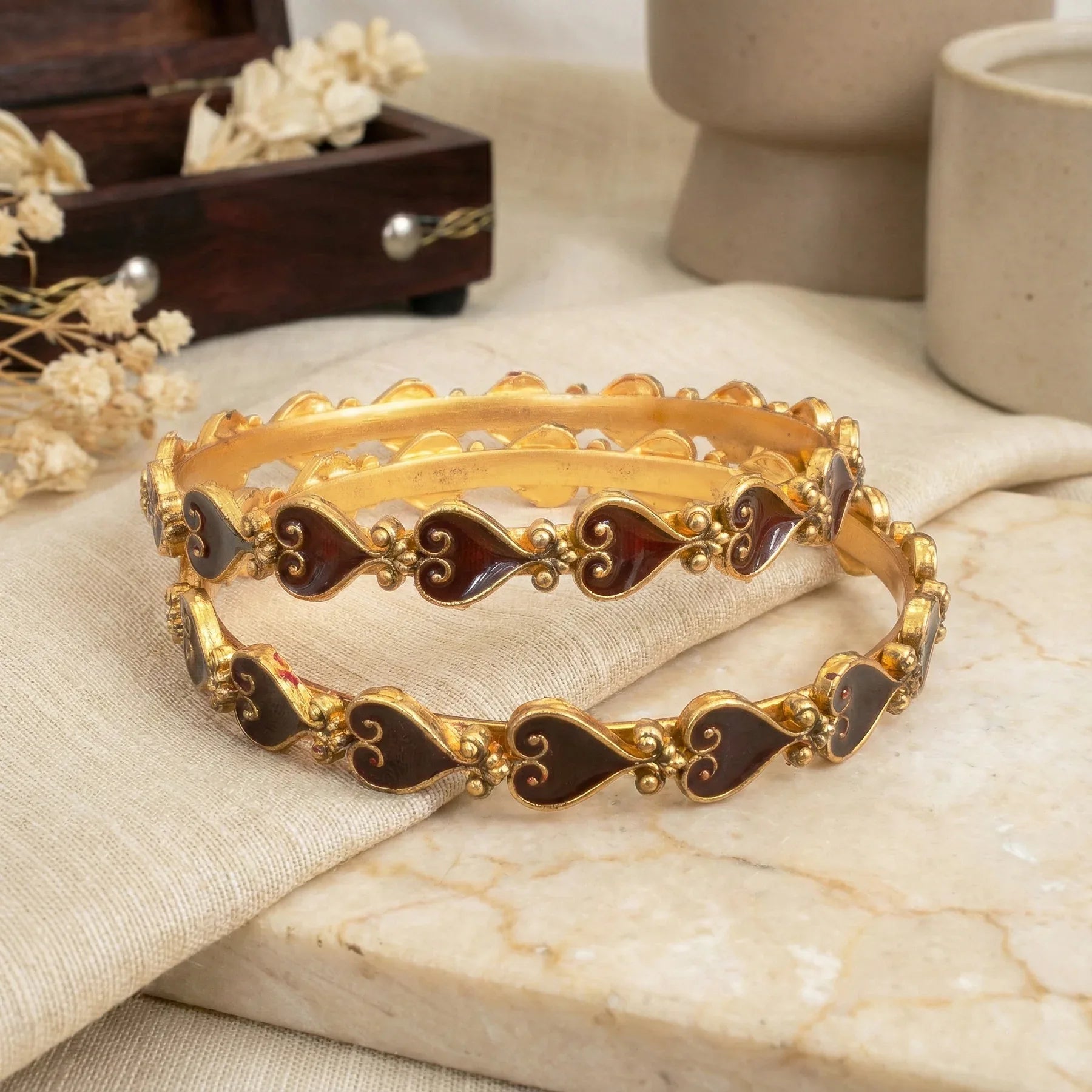 Aashna Heart Red Enamel Bangles - SET OF 2 - Zaarva