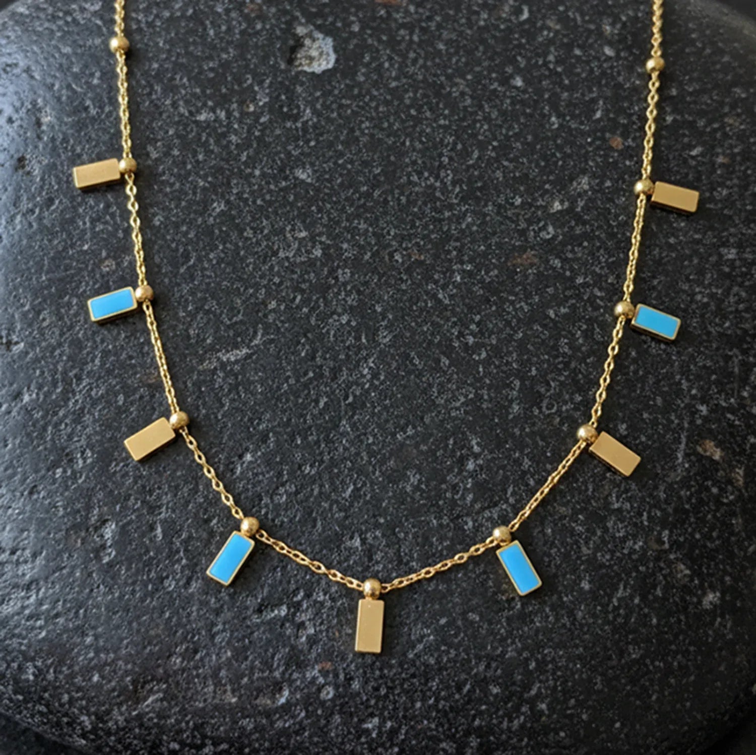 Aeri Blue Enamel Charm Anti-Tarnish Necklace - Zaarva