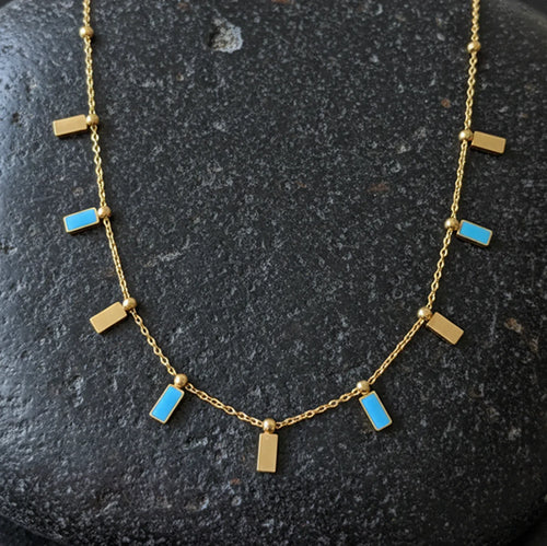 Aeri Blue Enamel Charm Anti-Tarnish Necklace - Zaarva