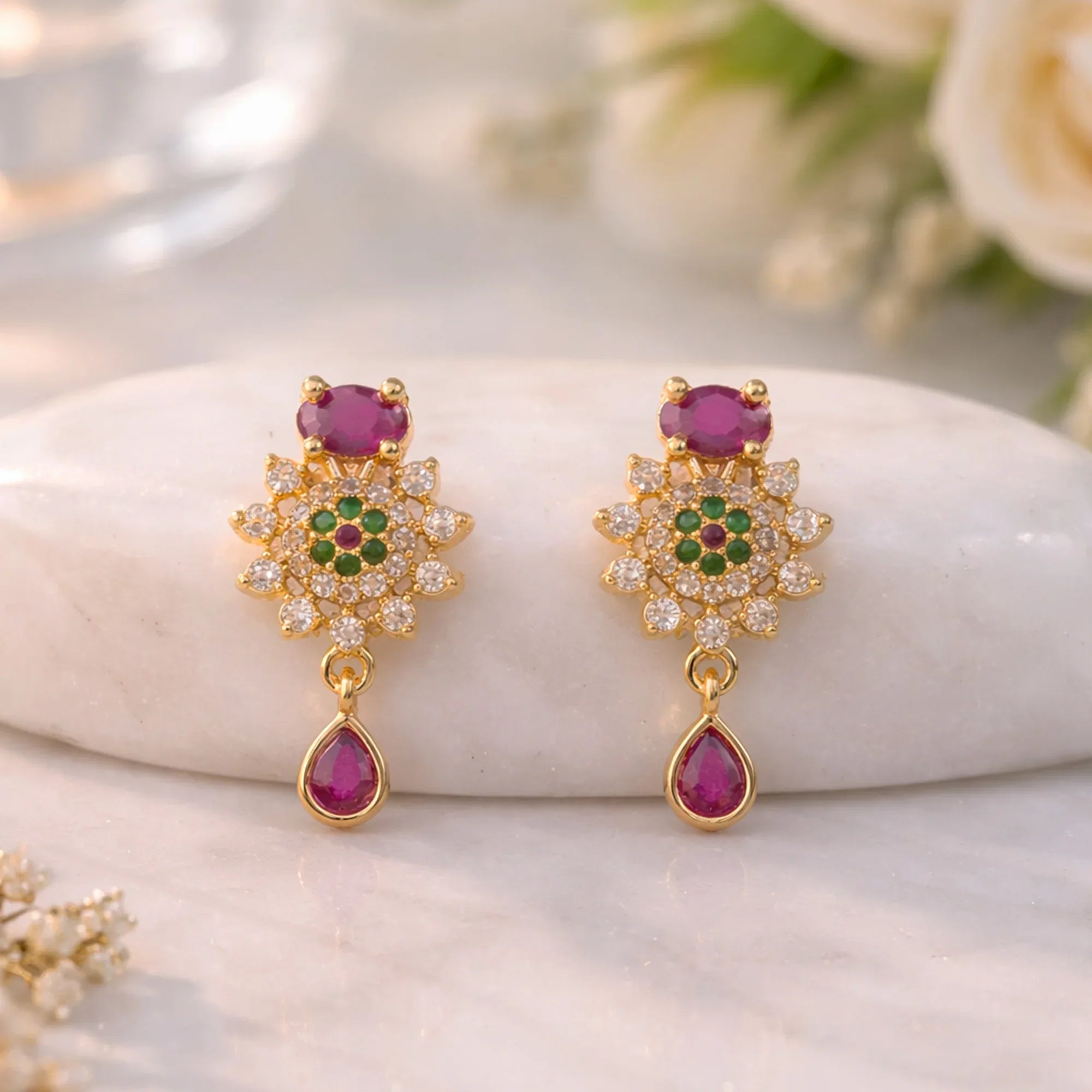 Aaliya Noor Drop Earrings (Hot Pink/White/Multicolor) - Zaarva