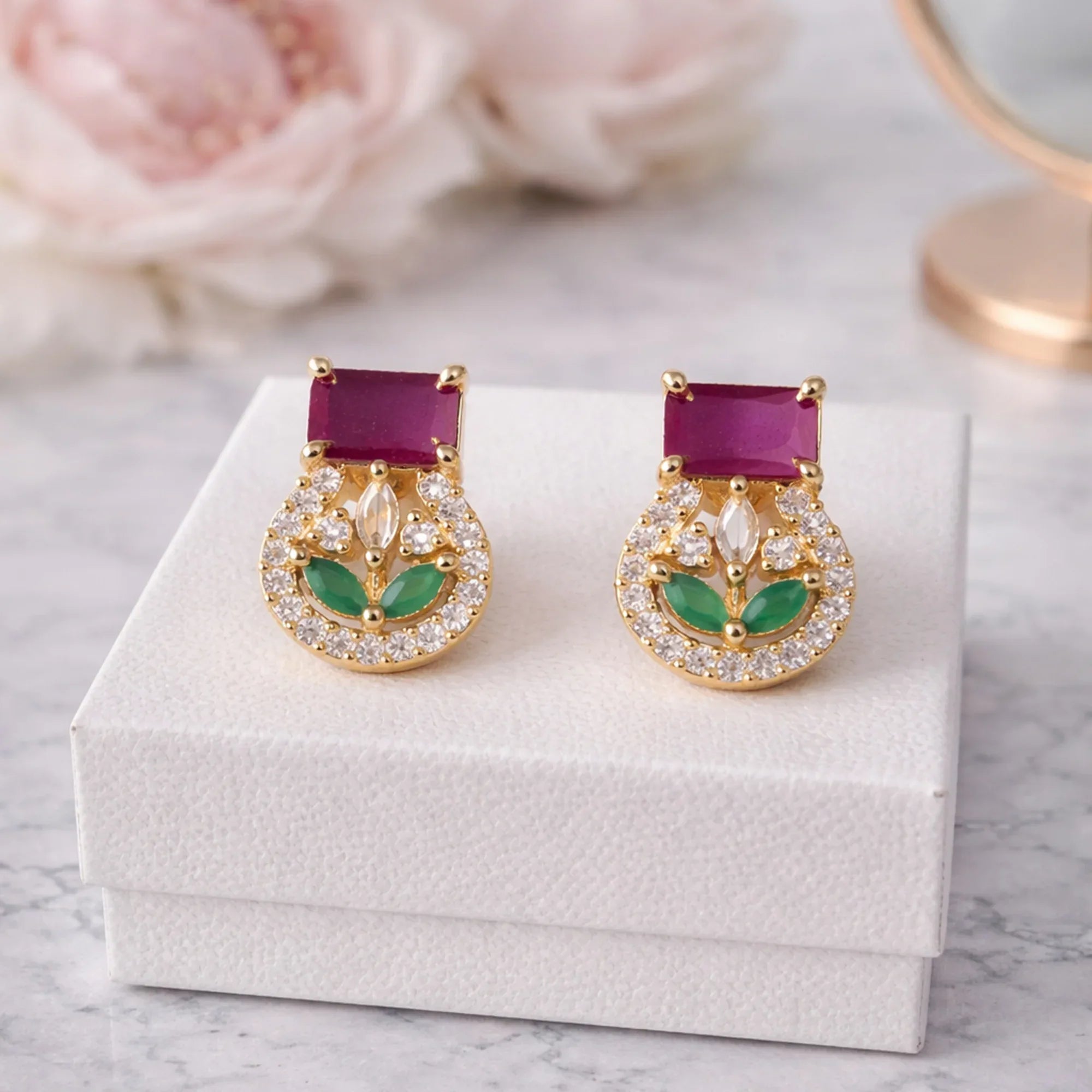 Aariz Noor Stud Earrings (White/Multicolor) - Zaarva