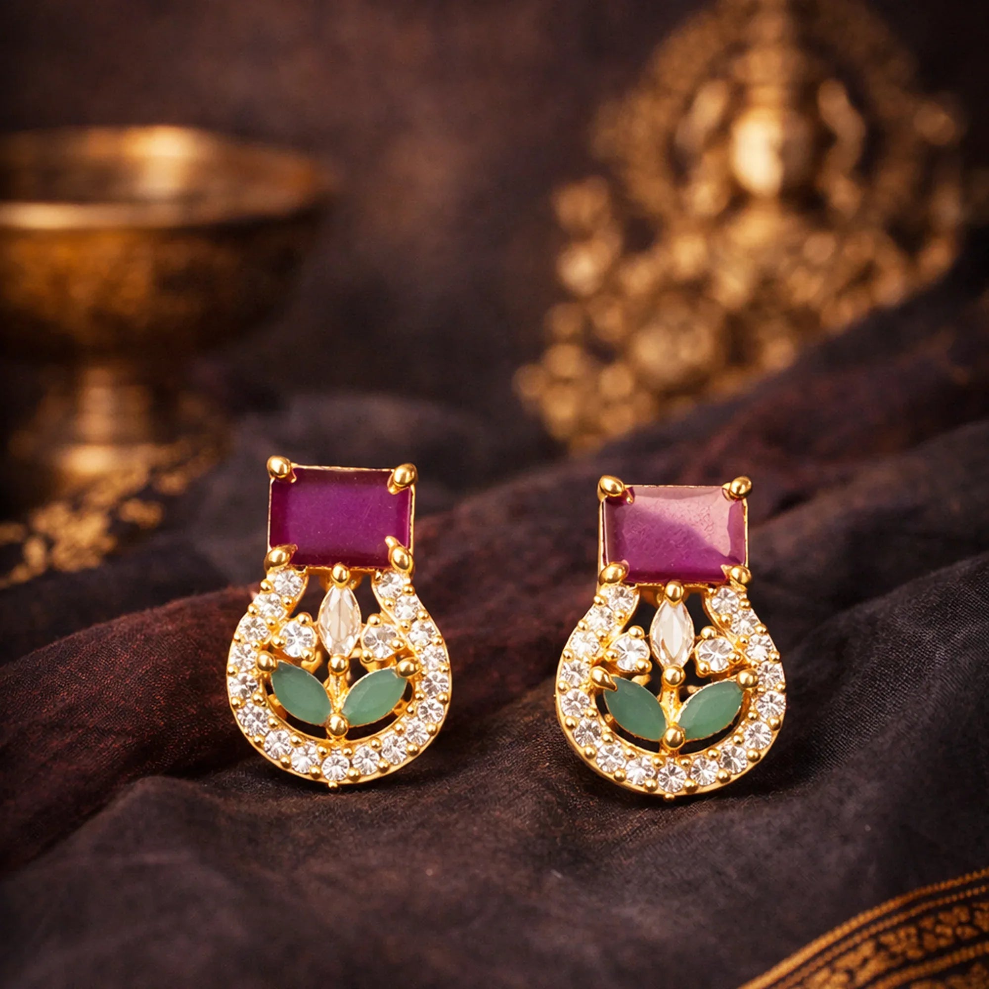 Aariz Noor Stud Earrings (White/Multicolor) - Zaarva