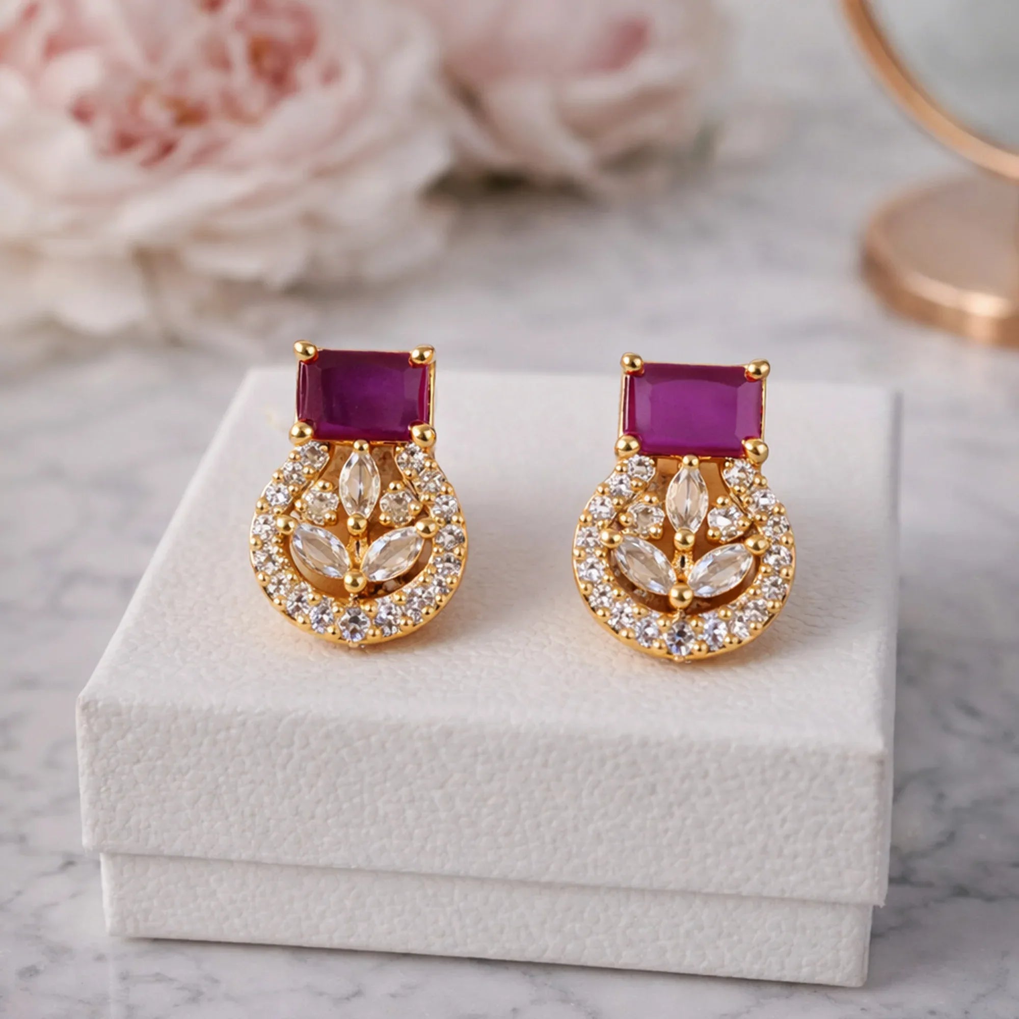 Aariz Noor Stud Earrings (White/Multicolor) - Zaarva